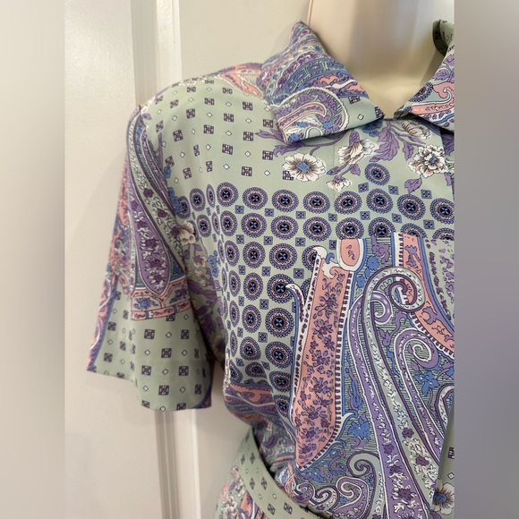 Leslie Fay Patchwork Print Dress Vintage Belted Pleated Skirt Women’s Size 10 - Picture 6 of 12